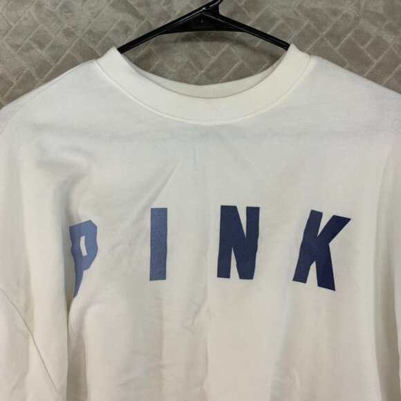 Pink Womans L Sweatshirt White Cropped Baggy Long Sleeve Logo Lounge Athletic - Picture 2 of 14